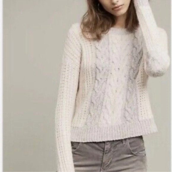 Anthropologie Sweaters - Anthropologie Sleeping on Snow M Cable Knit Pullover Sweater Gray Ivory $168